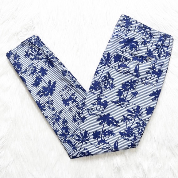Vineyard Vines Pants - Vineyard Vines Tropical Floral Print Striped Blue Cropped Skinny Pants